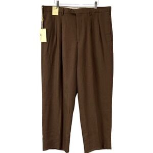 TRUST USA Mens Brown Pleated Linen Rayon Blend Dress Pants W38 L30 NWT